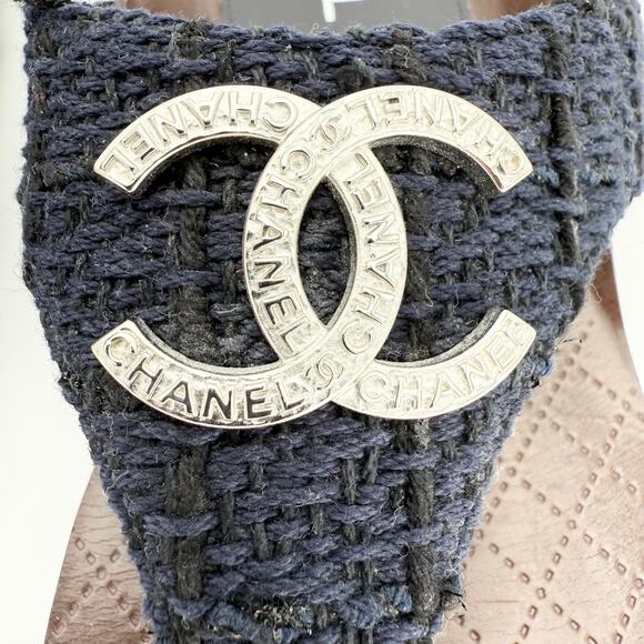 CHANEL Interlocking CC Logo Quilted Thong Sandals EU 39 US 8.5-9 Navy Blue Flats - Picture 8 of 15